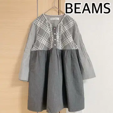 BEAMS 빔즈 긴팔 티셔츠 튜닉 그레이 체크 무늬