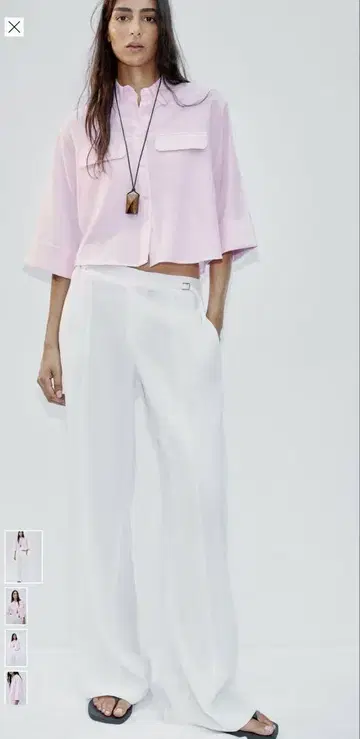 Zara 핑크 크롭 와이드 쓰리 셔츠