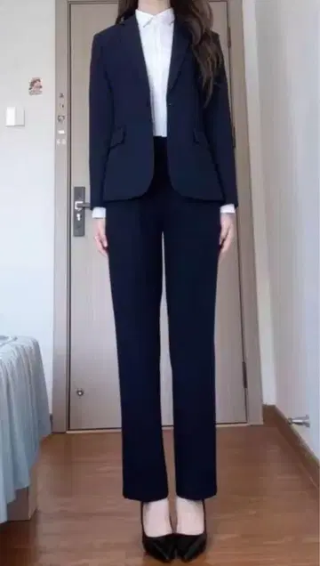 네이비 팬츠 수트 상하의 세트