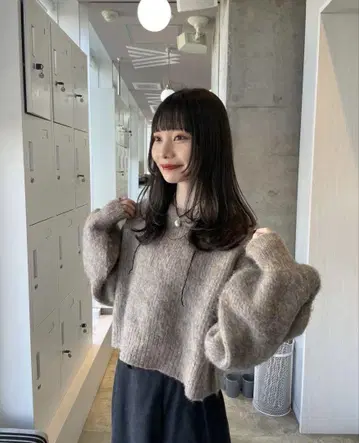 hinari 샤기 믹스 니트 베이지