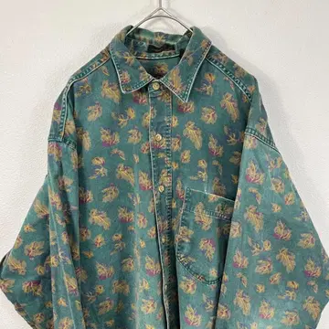 90s 블랙 택 USA 제조 eddie bauer 올 패턴 데님 셔츠