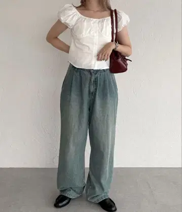 [ XS~L 사이즈 ] 턱 와이드 데님 팬츠