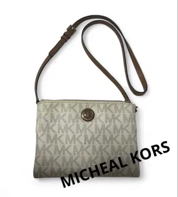 Michael Kors 숄더백 MK 로고 브라운 화이트