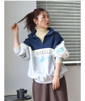 [ 새상품급 ] Ungrid 하이넥 지퍼 블로킹 맨투맨