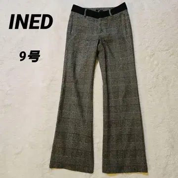 [새상품급] 이네드 와이드 팬츠 그레이 체크 울 혼방 라메 믹스 M 9호
