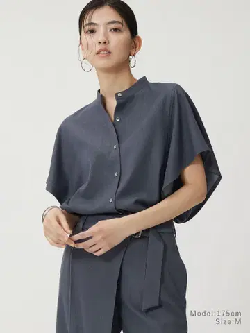PLST 샴브레이 밴드 카라 셔츠