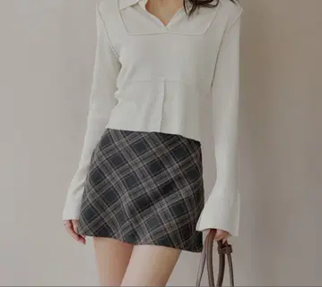 Chico 2way 레이어드 체크 박스 타이트 미니 스커트