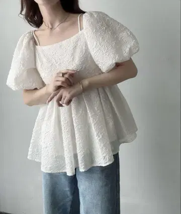 Meiru 2way 오프숄더 자카드 페플럼 상의