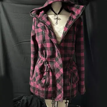 헤이세이 갸루 Y2K 그런지 자켓 다크코어 NANA 체크 코트