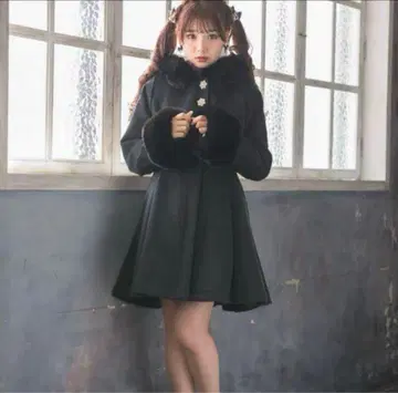ROJITA 백리본 후디 코트 블랙