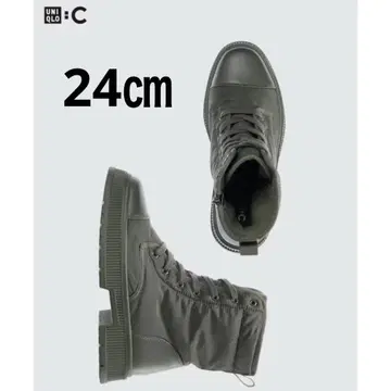 유니클로 패딩 레이스업 부츠 올리브 24cm 발수