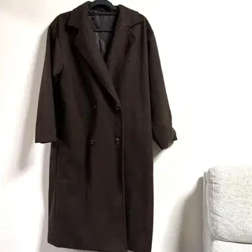 다크 브라운 더블 브레스트 롱 코트