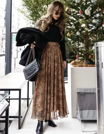 Glam Lips 레오파드 쉬폰 스커트