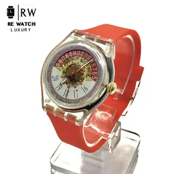 7-3423 swatch AG 1995 레드 실리콘 밴드 자동 시계
