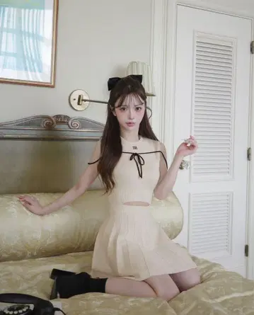 다리치 Darich 허리 오픈 스트링 니트 미니 원피스 FL