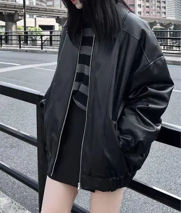 Figments 오버 인조 가죽 블루종