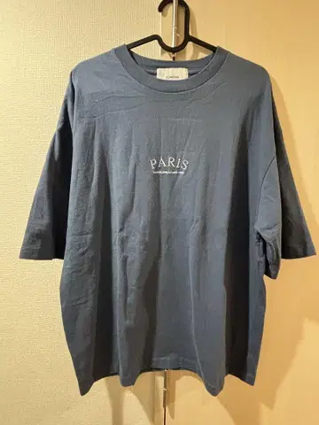 PARIS 자수 반팔 T셔츠 다크 블루