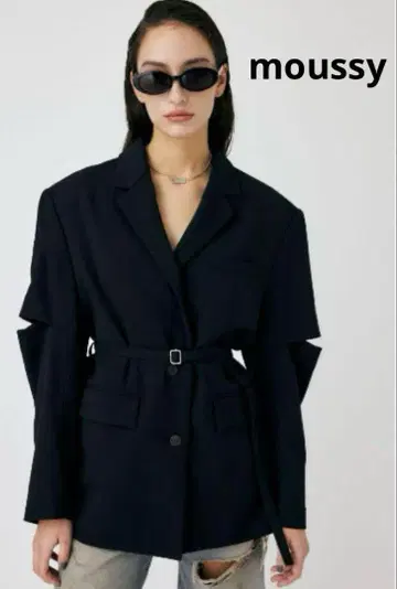 [ 새상품급 ] moussy 블랙 테일러드 자켓 M 컷 아웃 벨트 포함
