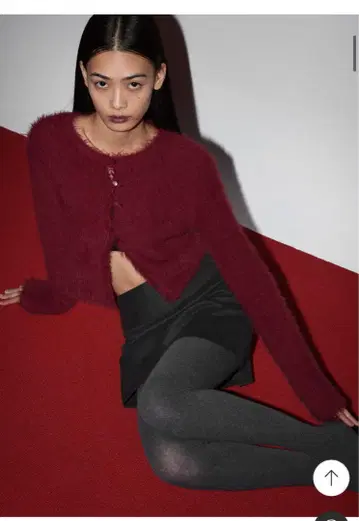 위키 니트 가디건 퍼 버건디