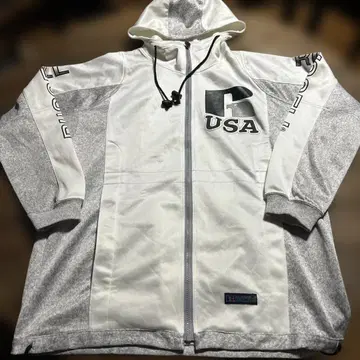 RUSSELL 러셀 ZIP UP 후드티 저지 화이트/그레이 L 사이즈