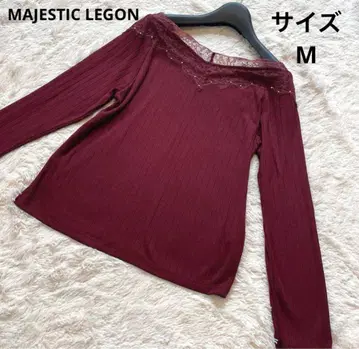 MAJESTIC LEGON 와인 레드 펄 장식 레이스 니트