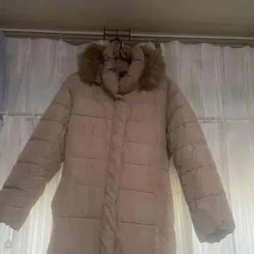 Aller Bien 베이지 다운 자켓풍 퍼 탈부착 후드 부착