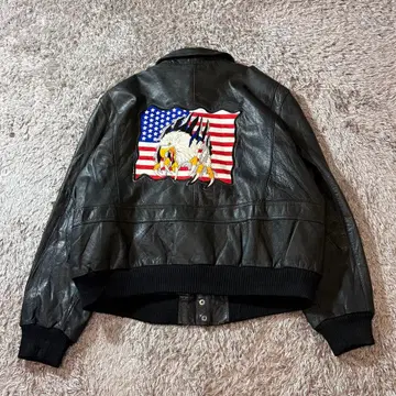 빈티지 성조기 이글 자수 A-1 플라이트 자켓 가죽 자켓