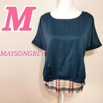 MAYSON GREY 네이비 계열 반팔 티셔츠 M 체크 무늬 캐주얼