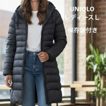 UNIQLO 울트라 라이트 다운 후드 부착 롱 다운 자켓 블랙