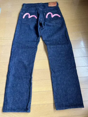 EVISU 핑크 자수 데님 팬츠 스트레이트 레그 27 35