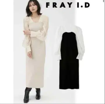 새상품 오간자 슬리브 스트레이트 니트 원피스 프레이 아이디