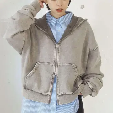 빈티지 가공 더블 지퍼 후드티