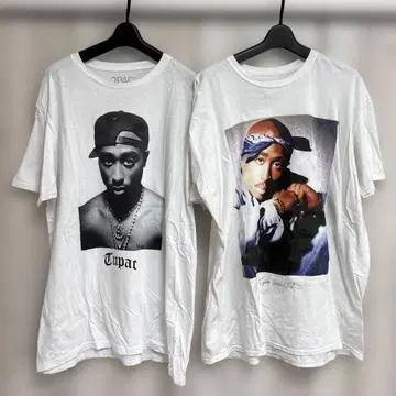 2Pac 프린트 T셔츠 화이트 오버 사이즈 왼쪽 XL 오른쪽 L