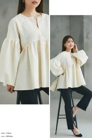 새상품급 마셰리 콜라보 부풀린 자카드 벌룬 슬리브 튜닉
