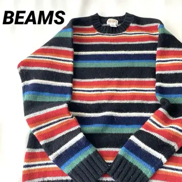 BEAMS 보더 니트 스웨터 L 사이즈 울 100% 멀티 컬러
