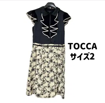 토카 TOCCA 도킹 원피스 2 블랙 x 베이지 반팔 무릎 기장 M