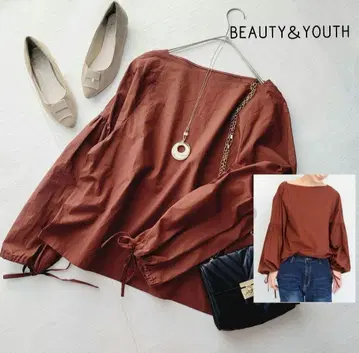 새상품급*BEAUTY&YOUTH*코튼 개더 빅슬리브 블라우스
