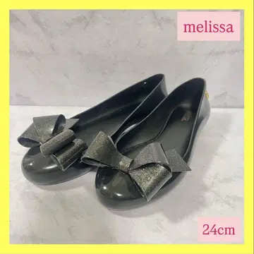 미사용급 melissa 멜리사 플랫슈즈 리본 블랙 라메