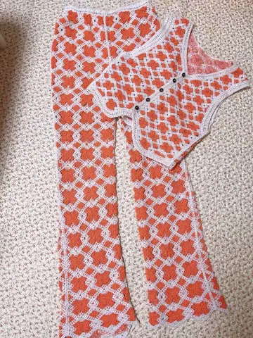 오렌지 그래니 니트 70s 플레어 팬츠 셋업