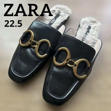 새상품급 ZARA 자라 퍼 달린 블랙 가죽 슬립온