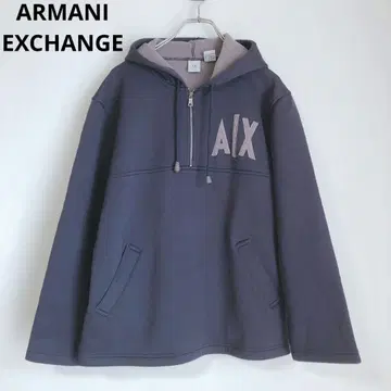 아르마니 익스체인지 긴팔 후드티 풀오버 하프 지퍼 네이비 S