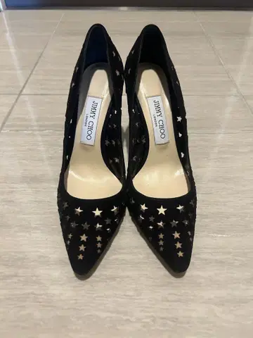 JIMMY CHOO 블랙 스타 별 패턴 펀칭 하이힐