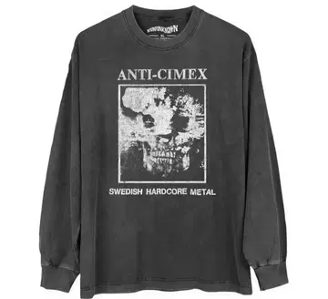 ANTI-CIMEX 롱 슬리브 T셔츠 L 워시드 블랙 그레이