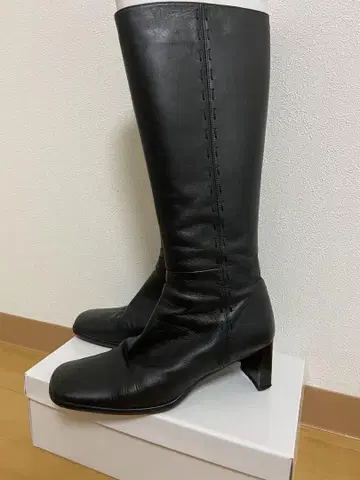 et vous 블랙 가죽 롱 부츠 힐 6cm