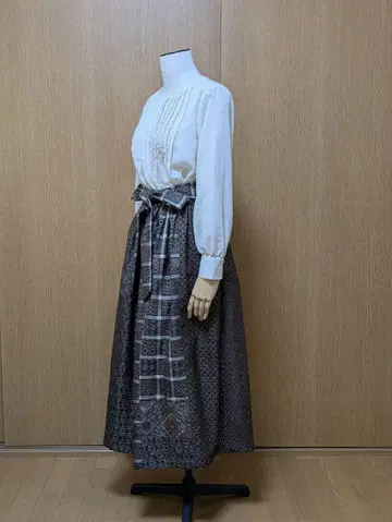 기모노 리메이크 개더 스커트 패치워크 앤티크 오시마 명주 M~L