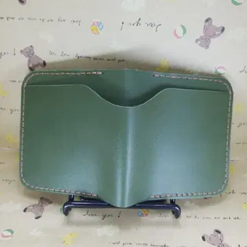 소가죽 그린 초심플 2단 접이식 지갑 컴팩트 지갑