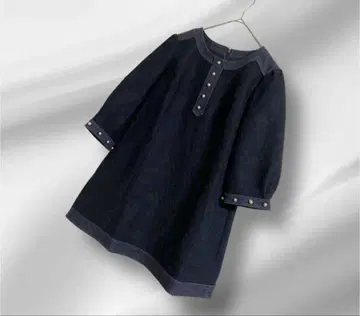빅 사이즈! TO BE CHIC 데님 절개 펄 버튼 자카드 블라우스
