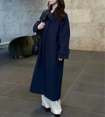 스탠드 칼라 발마칸 코트 네이비 블루