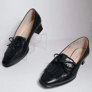23구 천연 가죽 프린지 로퍼 블랙 24cm 일본제 컨디션 최상