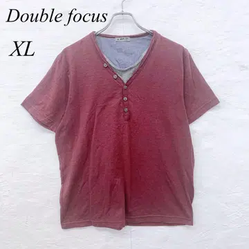 e5428 [더블 포커스] T셔츠 XL 보라색 x 그레이 버튼 디자인